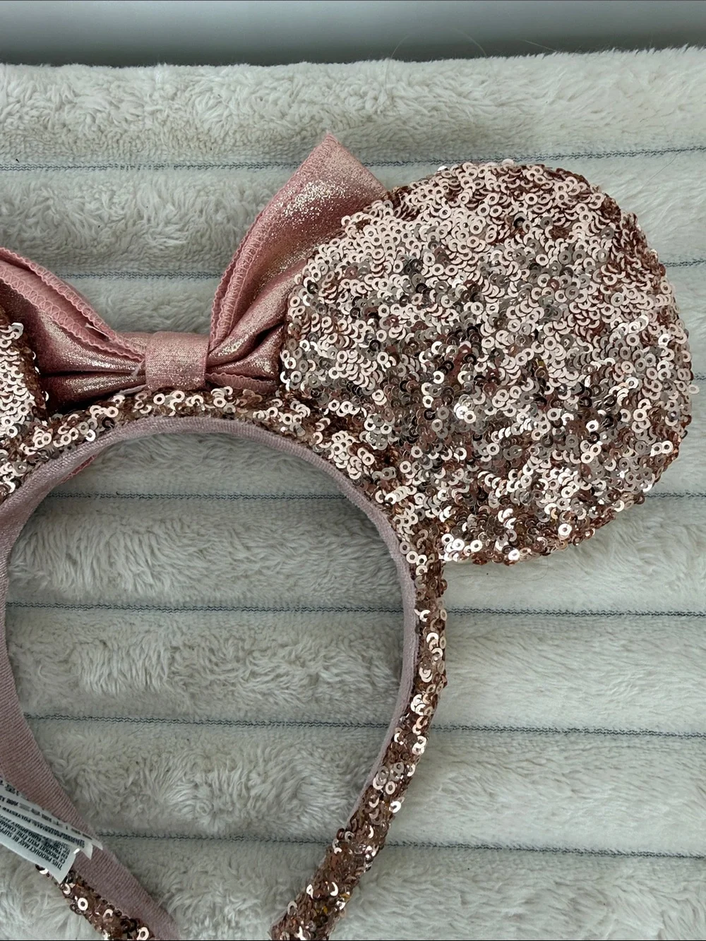 Disney Parks Rose Gold Sequin Minnie Ears Headband